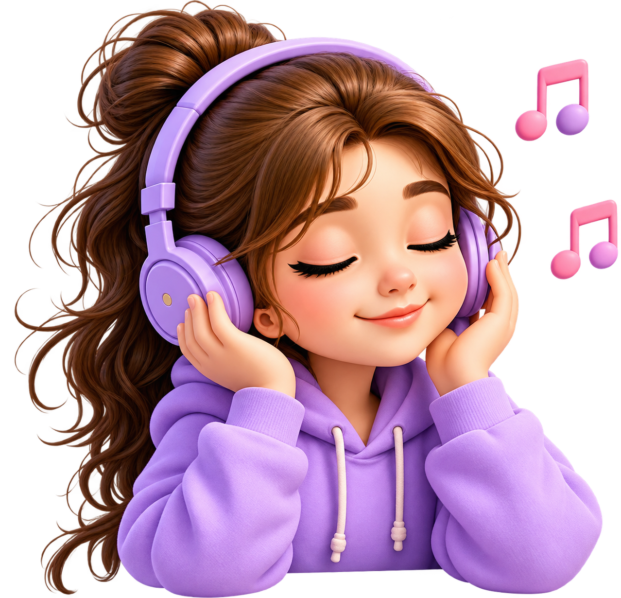 Mia listening to music with headphones